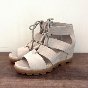 Sorel Joanie II Lace Wedge Sandals Womens 8.5 Gladiator‎ Open Toe Festival Taupe